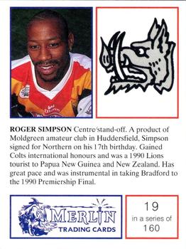 1991 Merlin Rugby League #19 Roger Simpson Back
